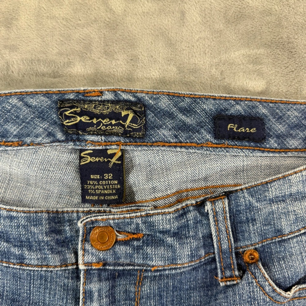 Seven7‎ Flare Jeans Womens Size 32 Blue Med Wash Denim Pants - Picture 3 of 7